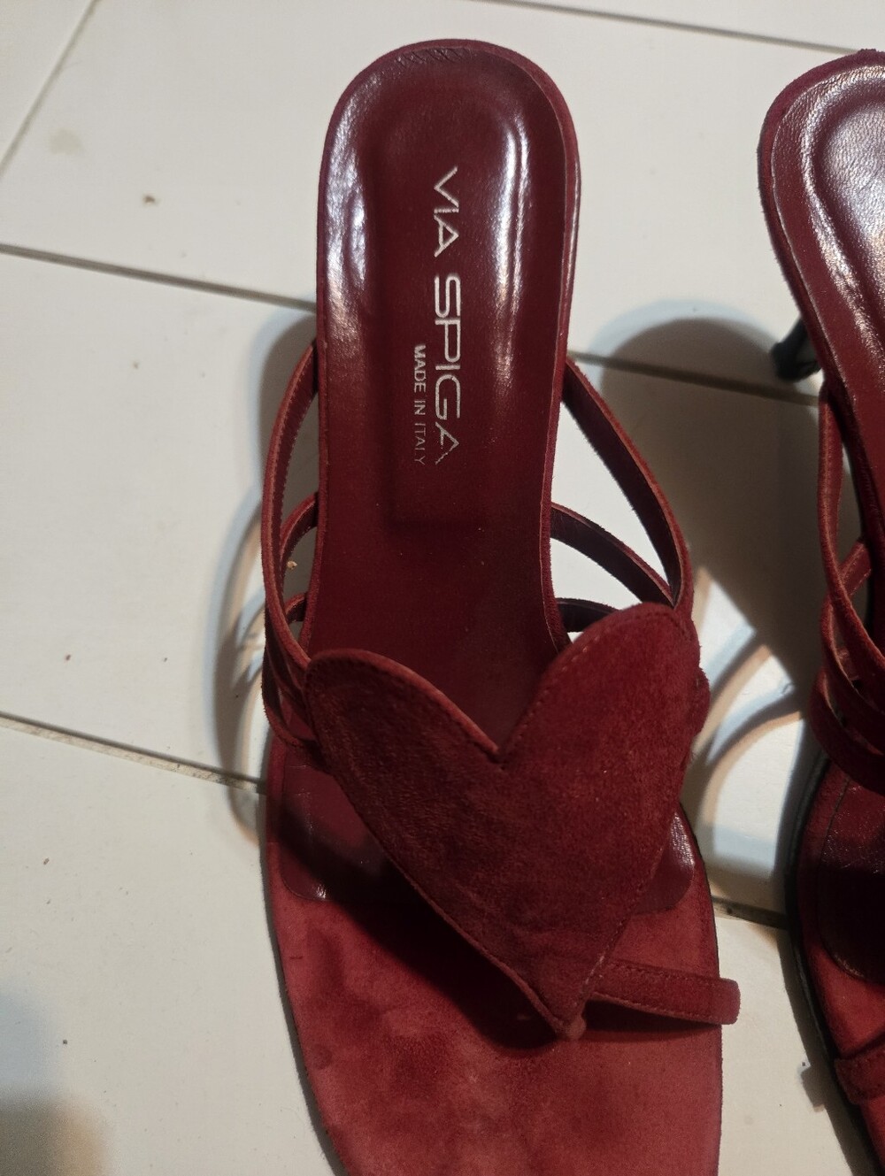Vintage Via Spiga Red Heart-Detail Suede Women's Sandals Heatt Shape - Picture 2 of 7